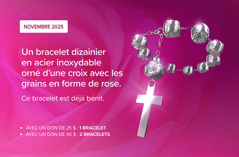 Cadeau de novembre 2025 : Bracelet dizainier en acier inoxydable orné d’une croix avec les grains en forme de rose. 